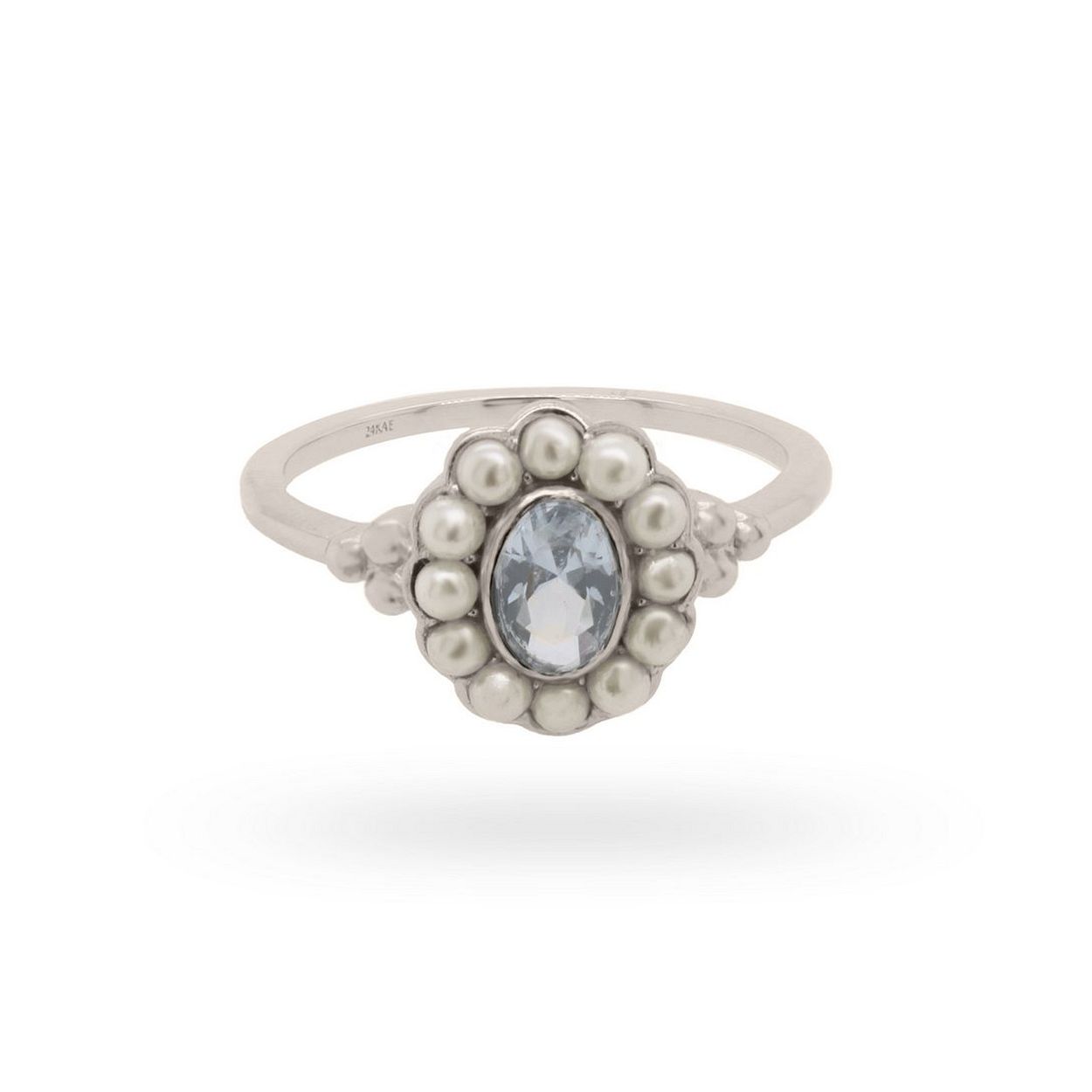 24Kae Ring met kleursteen en parels - 925 Sterling zilver gerhodineerd 12416S