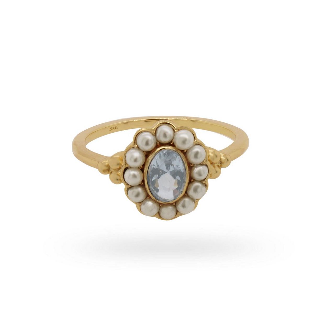 24Kae Ring met kleursteen en parels - 925 Sterling zilver geelgoud verguld 12416Y