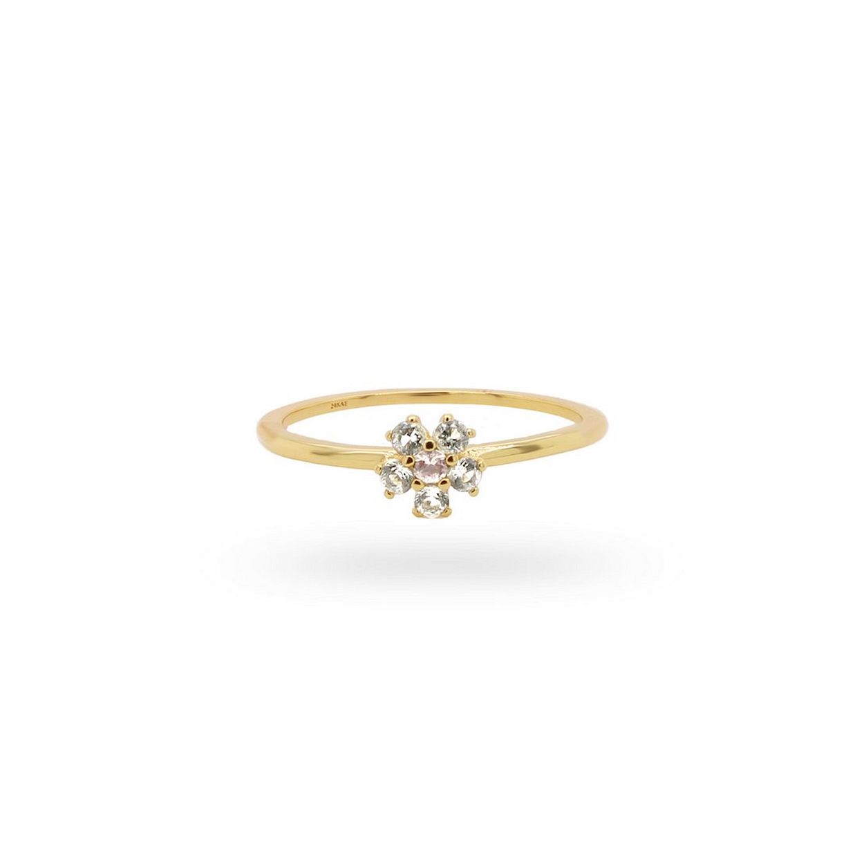 24Kae Ring met bloem van kleurstenen - 925 Sterling zilver geelgoud verguld 12428Y