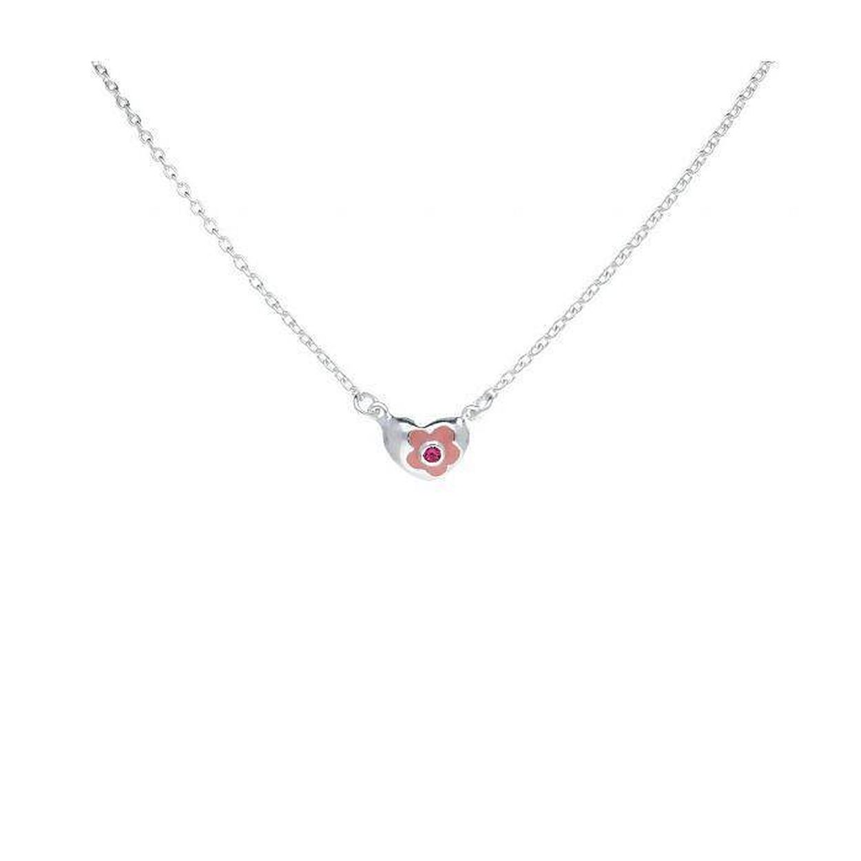 Zilveren collier met hanger - Roze hart - Zirkonia