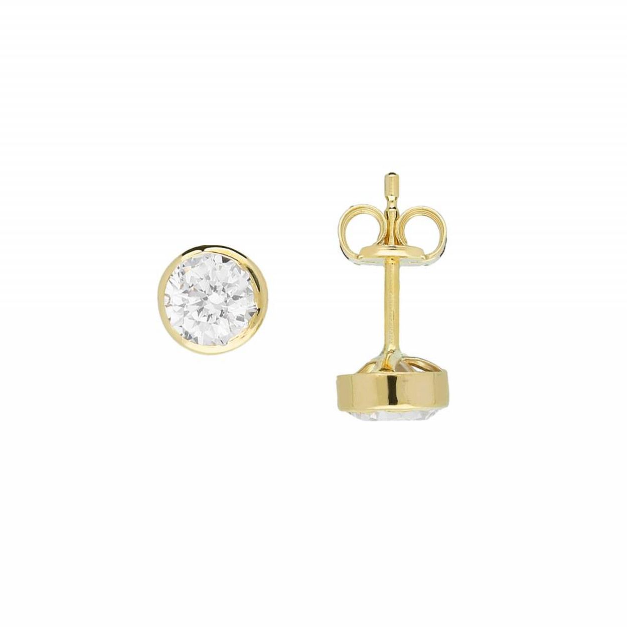 Gouden solitair oorknoppen - 14 karaats - 5.0 mm - Zirkonia