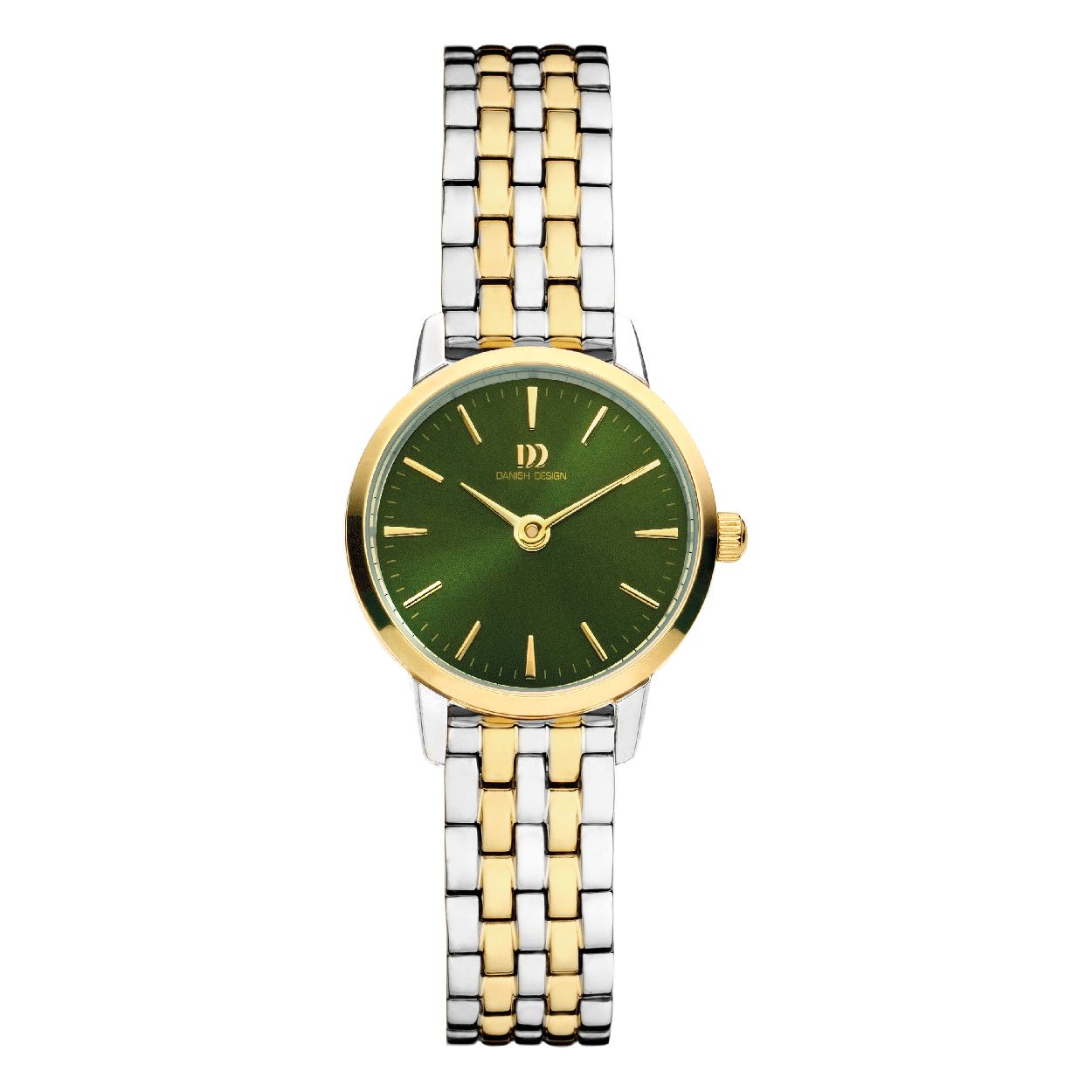 Dames Horloge met Bi-colour roestvrij stalen band en groene wijzerplaat.