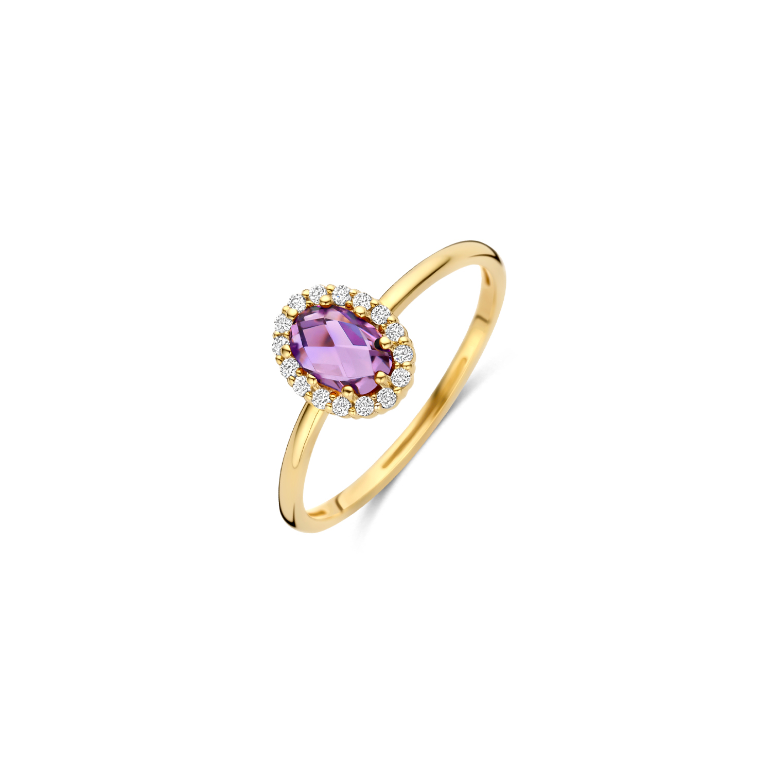 Blush Jewels worden met zorg, liefde en oog voor detail gemaakt van 14 karaat goud. Deze 14 karaat geelgouden Blush ring met referentie 1271YAM is voorzien van een ovale Amethist omringt door briljant geslepen zirconia's. Deze ring met Amethist is een echte eye catcher en zorgt voor een elegant-vrouwelijke uitstraling. Blush Jewels worden geleverd in een Blush cadeauverpakking.
Let your heart glow - Wear your Blush