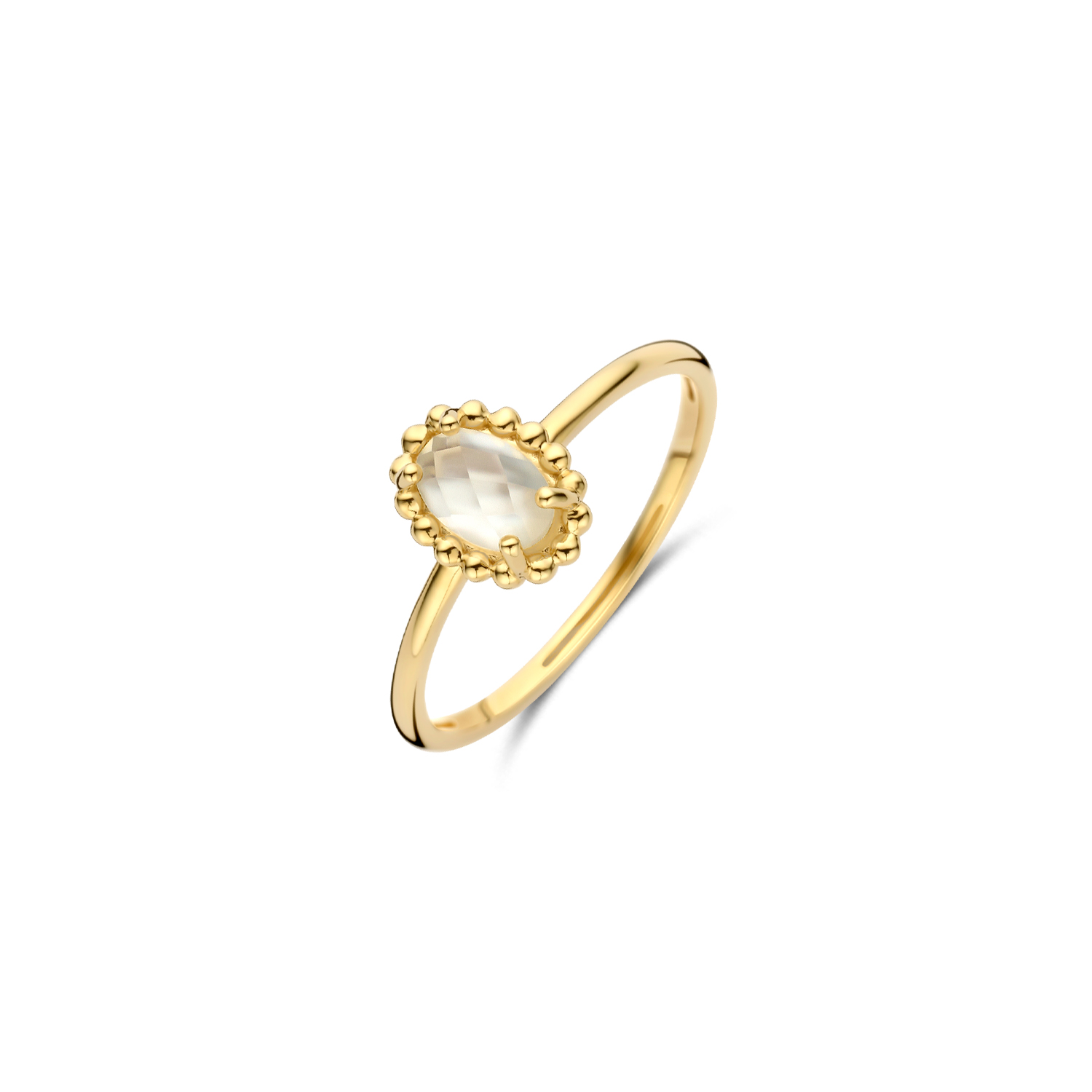Type goud: 14k Geel goud
Type zetting: Gladomzetting
Type steen: Bergkristal, Parelmoer
Steenkleur: Wit
Grootte detail/applique: 6.5 mm, 8.7 mm
Diameter: ø 1.3 mm
