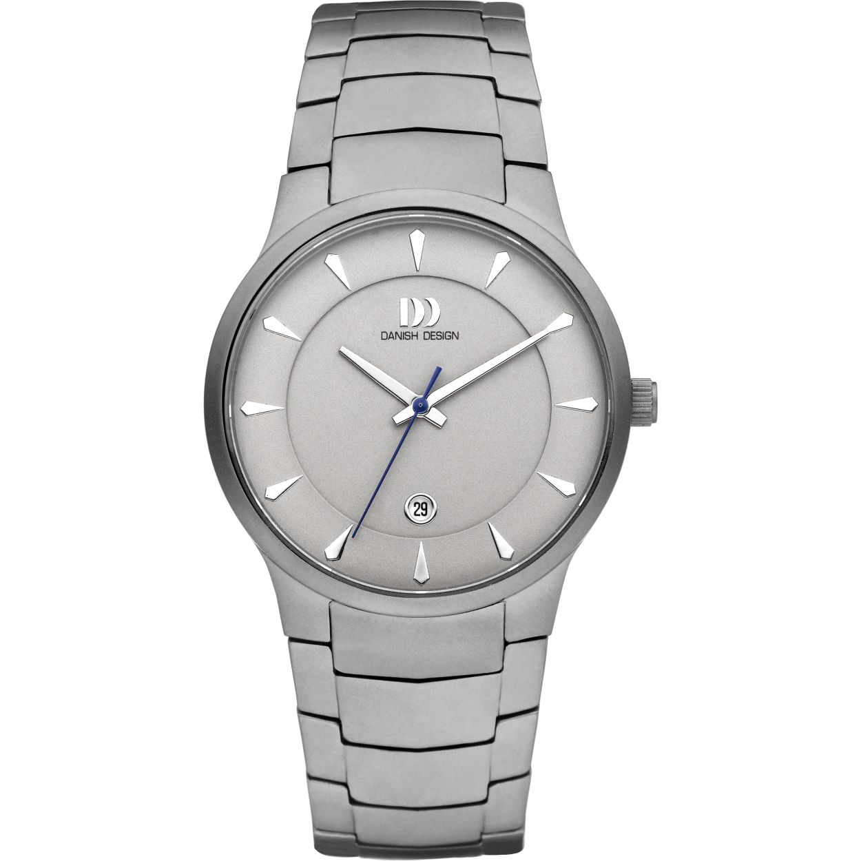 Herenhorloge van het merk Danish Design uitgevoerd in allergievrij titanium met een krasvrij saffierglas en waterdicht tot 50 M