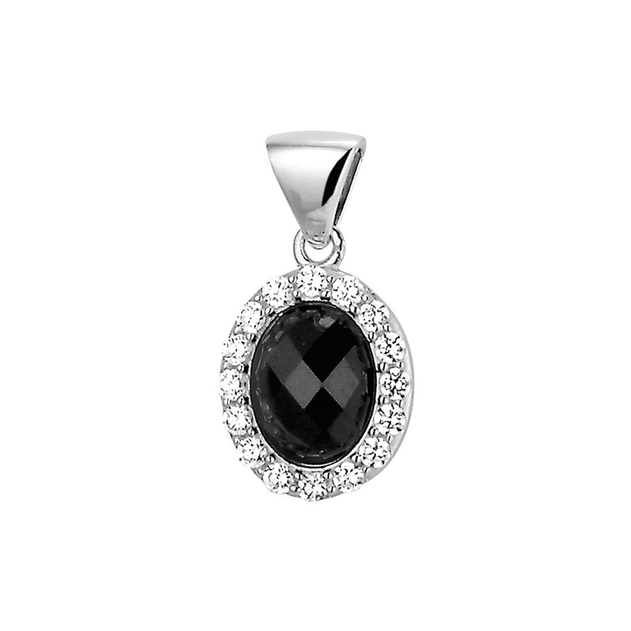 Chique zilveren hanger met een solitaire onyx en een rijzetting van zirkonia in een chaton zetting. De hanger heeft een afmeting van 15.5x11mm. TIP: De hanger is perfect te combineren met bijpassende sieraden uit onze collectie!. Zo kunt u een elegante set samenstellen waarmee u kunt stralen op elke stijlvolle gelegenheid.