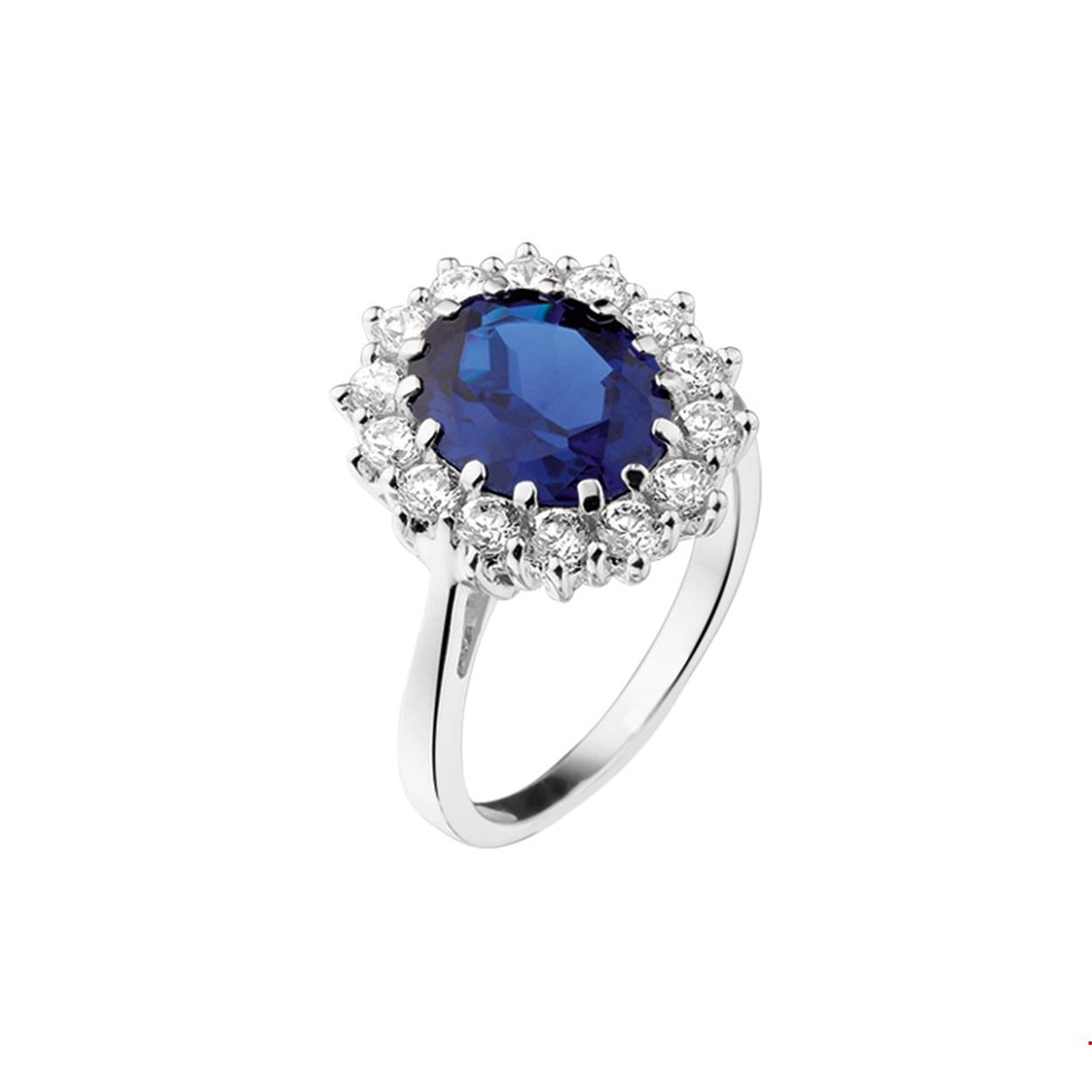 Zilver ring zirkonia en synthetische saffier halo