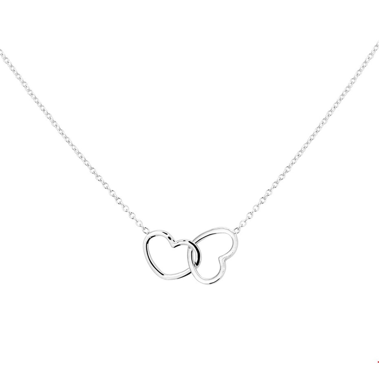 Stijlvol gerhodineerd 1.2mm breed anker collier met een lengte van 40cm en een extensie van 5cm uitgevoerd met 2 harten van 9x12mm. Perfect kado voor geliefde of dierbare gegarandeerd dat ze het een prachtig kado vindt!.