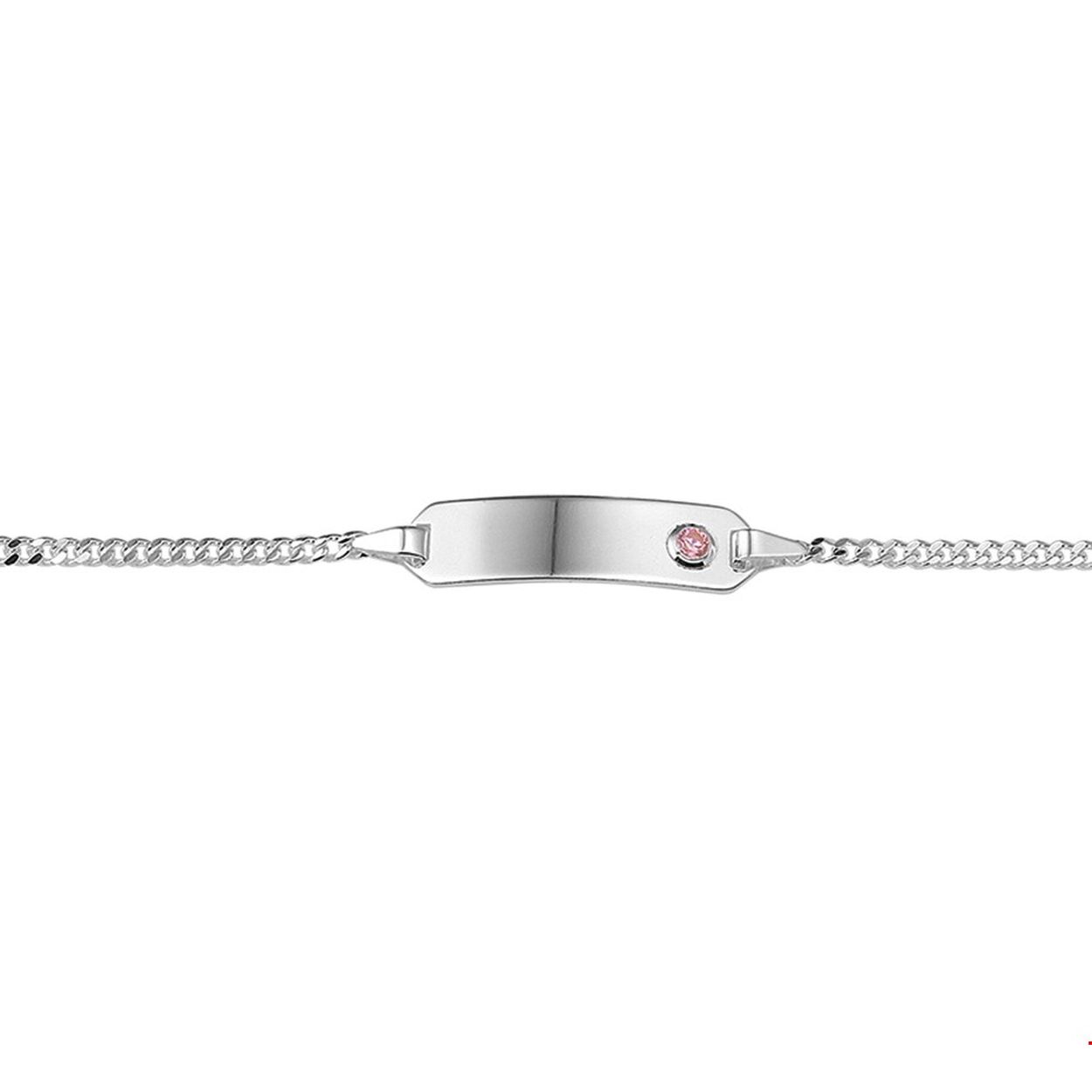 Zilveren graveerarmband met een roze zirkonia, gourmetschakel
Doelgroep: kinderen

Breedte: 20
Kortste lengte: 11
Langste lengte: 13
Hoogte: 5