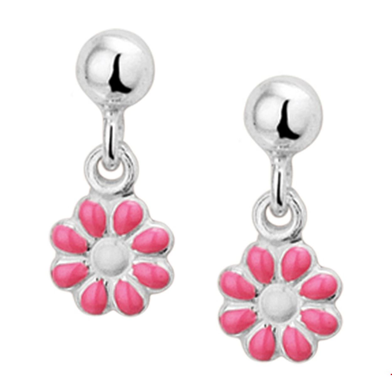 Leuk zilveren oorhangers met bloem