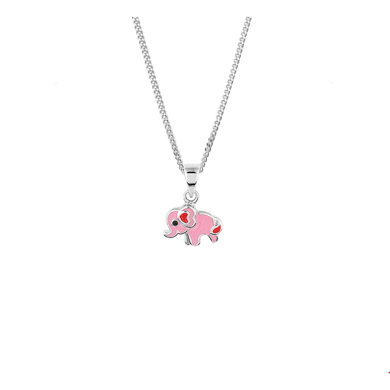 Zilver collier met roze olifant 
Lengte 36 - 40 cm