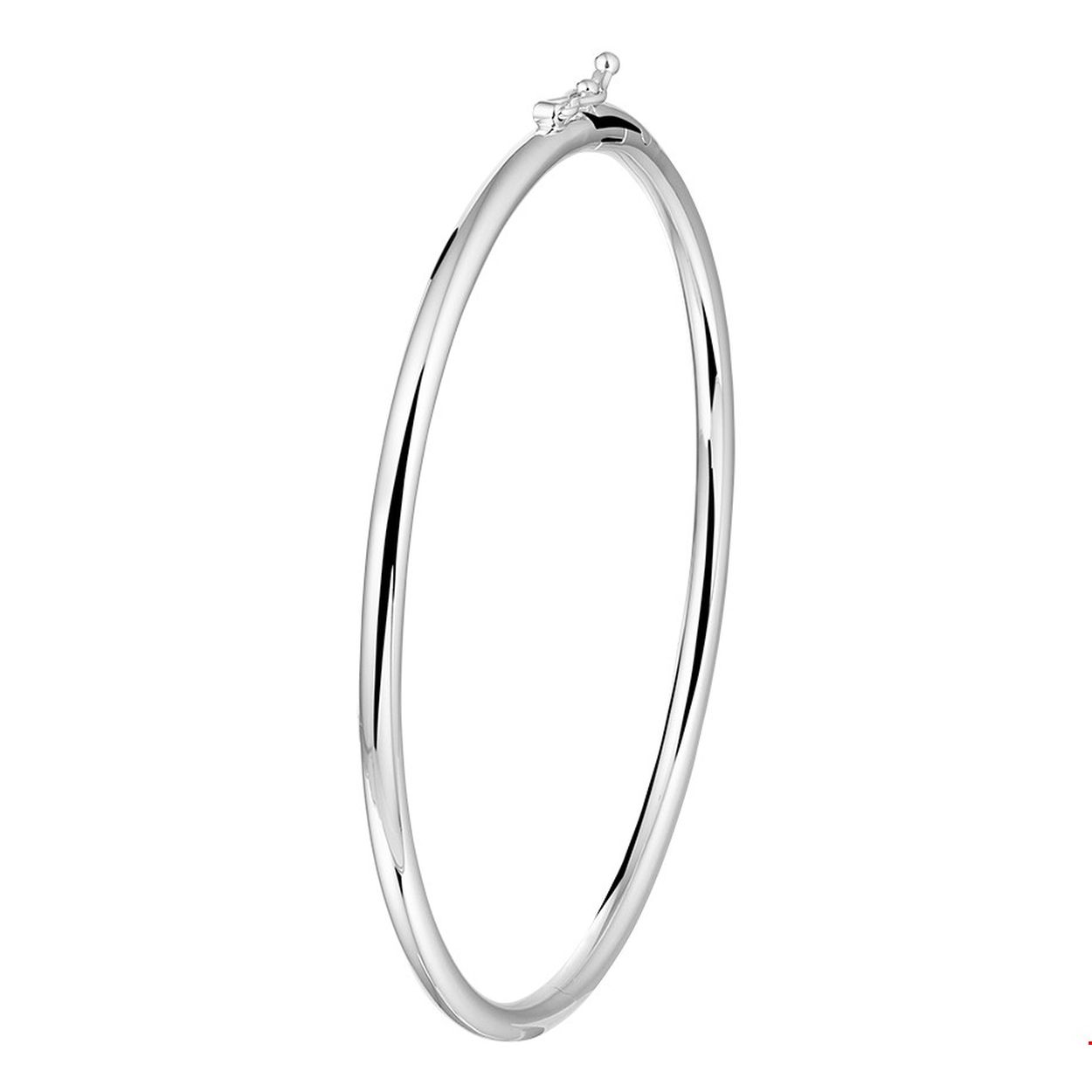 Gerhodineerd zilveren bangle met een ronde buis buis van 3mm en een stevige scharnier-sluiting.