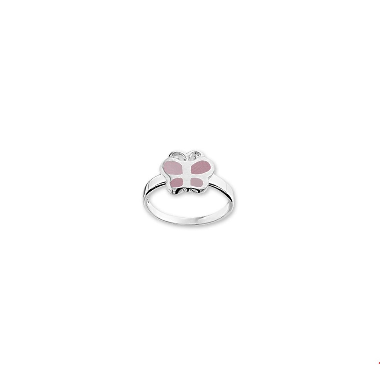 Zilveren ring roze vlinder