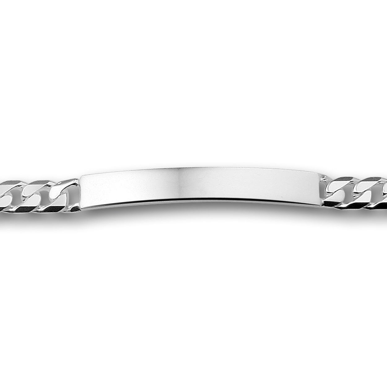 Zilver graveerarmband gourmette 6-zijdes geslepen plaat 6mm/20cm 
Doelgroep: heren
Breedte: 6mm
Langste lengte: 20cm