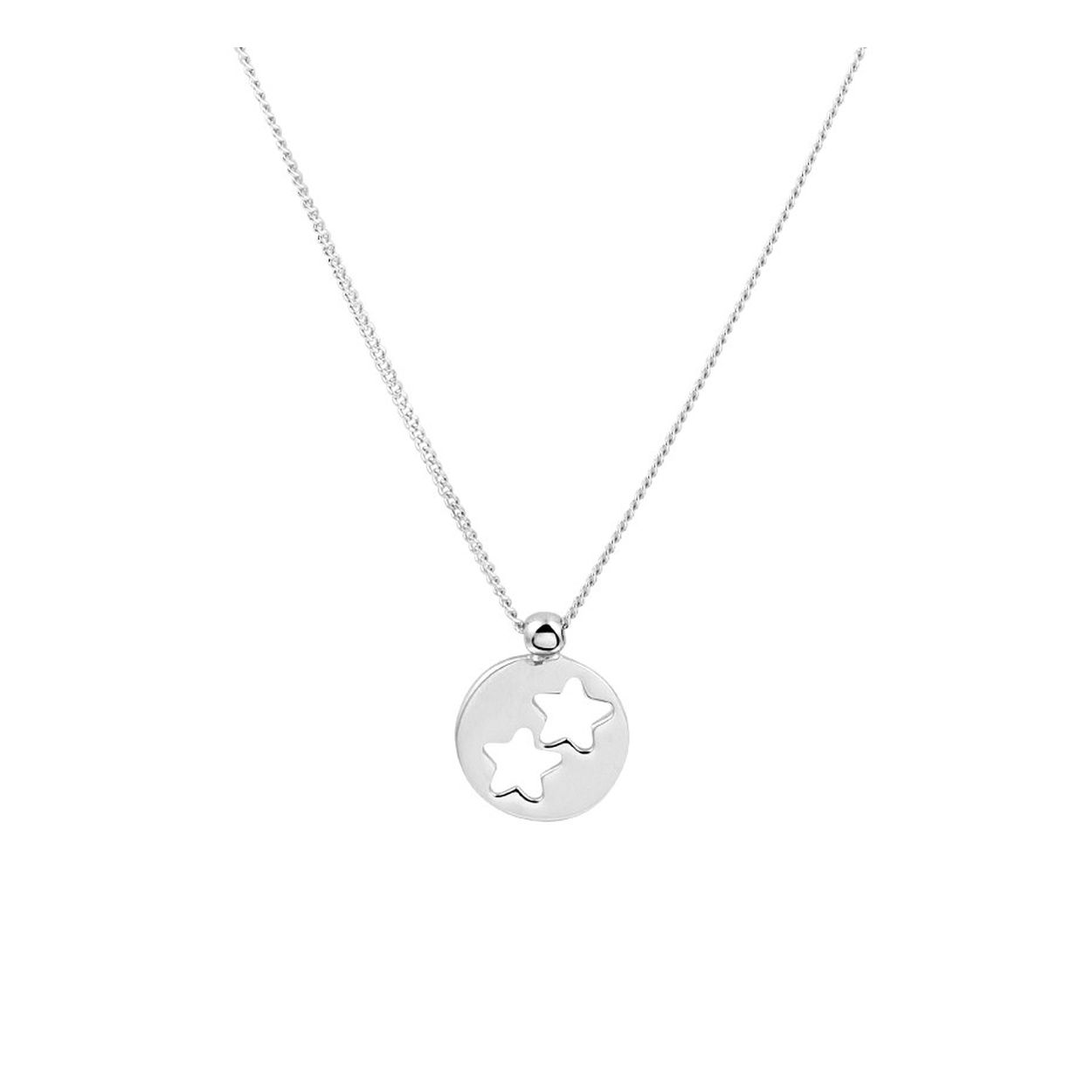 Zilveren collier met een rondje met daarin uitgestoken sterren. 
Kortste lengte: 41
Langste lengte: 46
Hoogte: 14.5