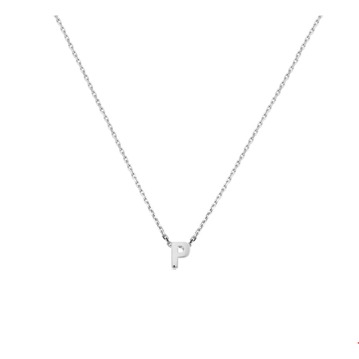 Gerhodineerd zilveren collier met de letter P. Het collier heeft een draaglengte van 41cm en een extensie van 4 cm, uitgevoerd met een stevige karabijn sluiting. De hanger heeft een hoogte van 6mm en een breedte van 4.5mm. Tip: Geef dit persoonlijke collier cadeau aan een dierbare of geliefde.