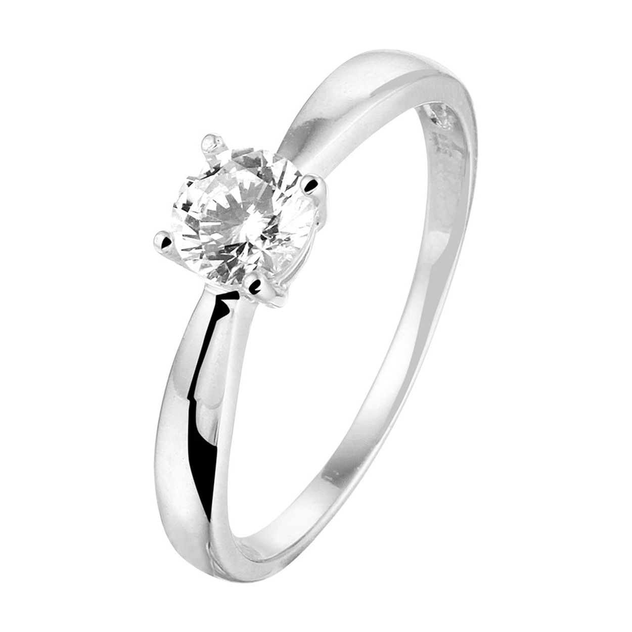 Ring Gerhodineerd 925 zilveren ring uitgevoerd met een schitterende zirkonia. De ring heeft een breedte van 5mm.