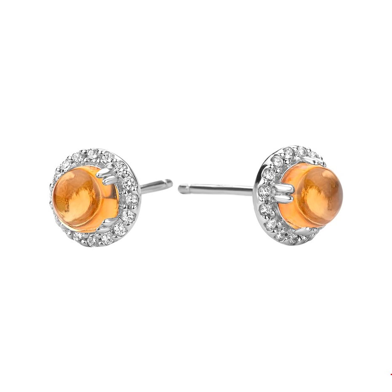Gerhodineerd zilveren oorknoppen uitgevoerd met schitterende zirkonia en een citrien steen. De oorknoppen hebben een diameter van 7.5mm.