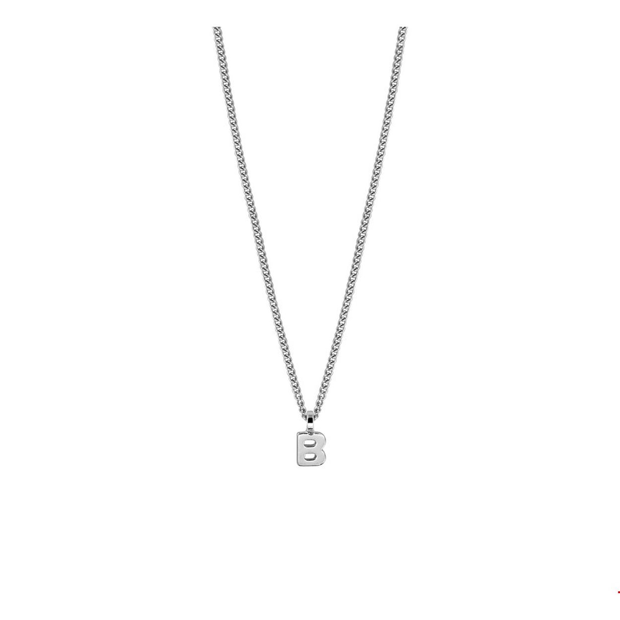 Gerhodineerd zilveren collier met de letter B. Het collier heeft een draaglengte van 41cm en een extensie van 5cm, uitgevoerd met een stevige karabijn sluiting. De hanger heeft een hoogte van 7.5mm en een breedte van 4mm. Tip: Geef dit persoonlijke collier cadeau aan een dierbare of geliefde.