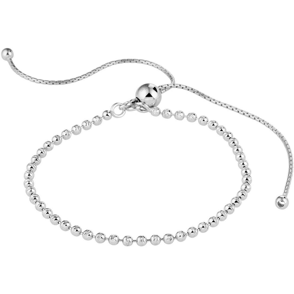 Gerhodineerd 925 zilveren bolletjes armband. De armband is verstelbaar van 14 tot 27cm. Info: Gerhodineerd zilver is door de rhodiumlaag beter bestand tegen verkleuren en krassen.