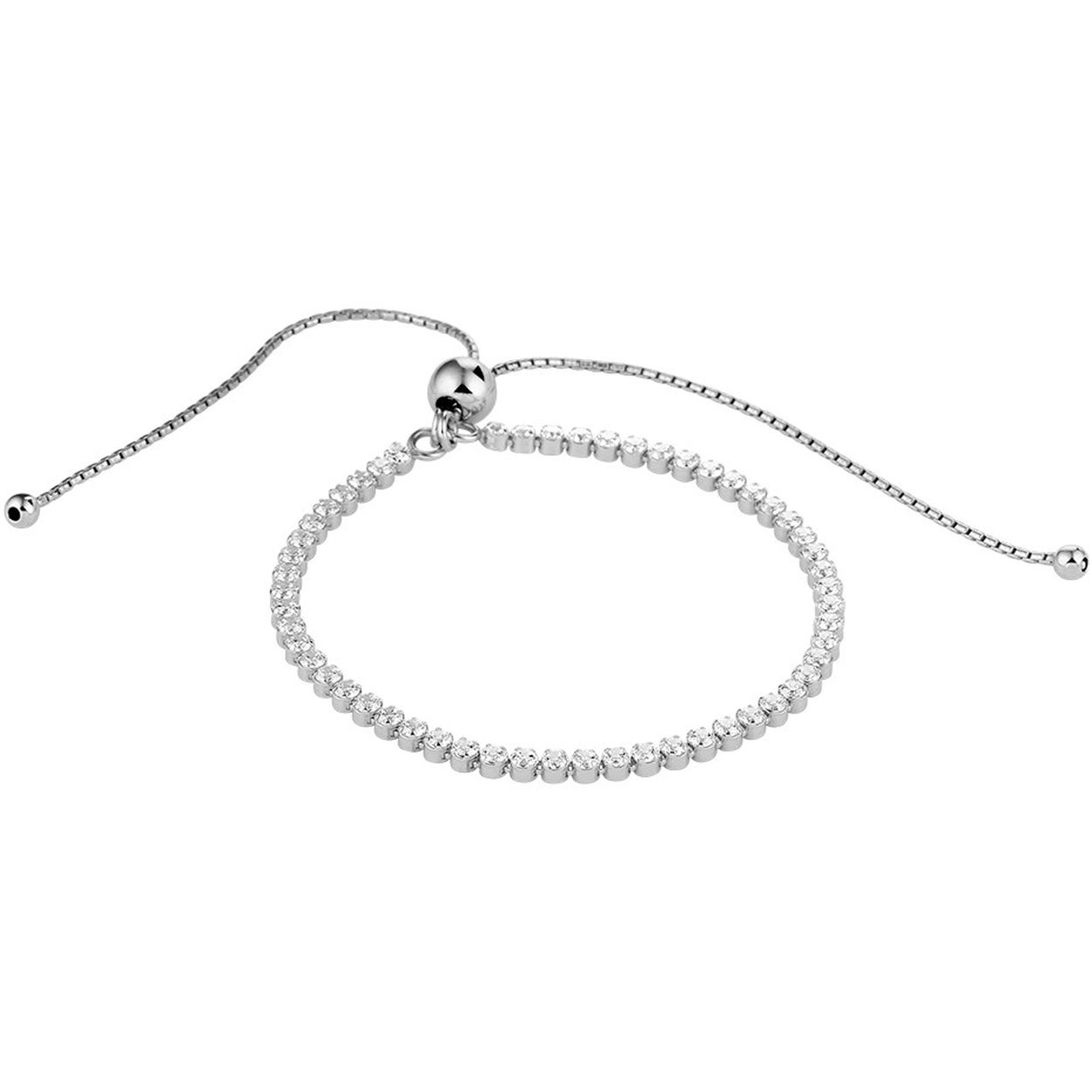 Gerhodineerd zilveren armband uitgevoerd met schitterende zirkonia. De armband heeft een draaglengte van 14 tot 27cm. Info: Gerhodineerd zilver is door de rhodiumlaag beter bestand tegen verkleuren en krassen.