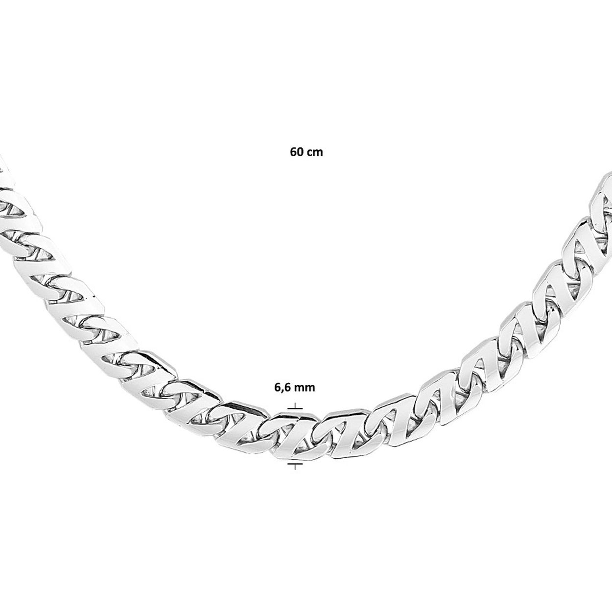 Gerhodineerd zilveren gourmet collier met een schakelbreedte van 6.6mm. Het collier heeft een draaglengte van 60cm en is uitgevoerd met een karabijn sluiting.