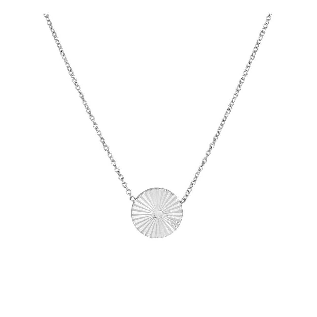 Gerhodineerd 925 zilveren anker collier uitgevoerd met een gediamanteerd rondje van 12mm. Het collier heeft een karabijn sluiting en een draaglengte van 40cm met een extensie van 5cm. De schakelbreedte is 1.2mm.