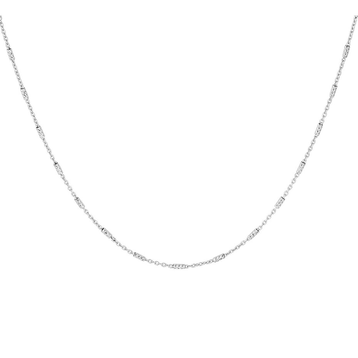 Gerhodineerd zilveren collier uitgevoerd met staafjes van 1.3mm. Het collier heeft een draaglengte van 40cm en een extensie van 4cm.