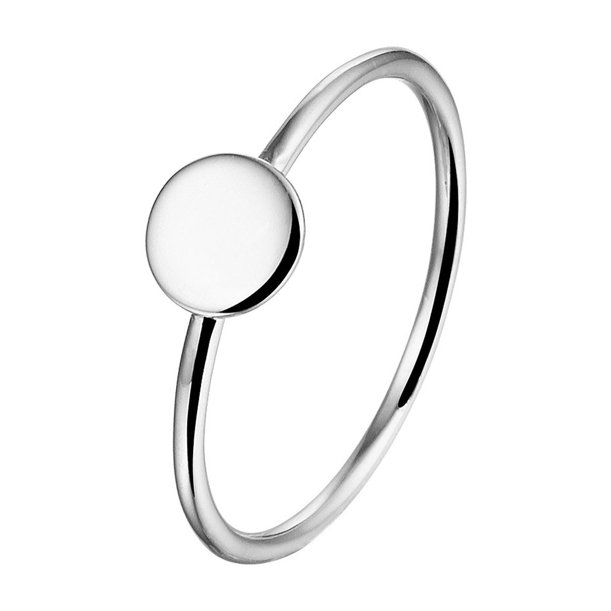 Gerhodineerd zilveren ring uitgevoerd met een poli afgewerkt rondje. De ring heeft een breedte van 6mm.