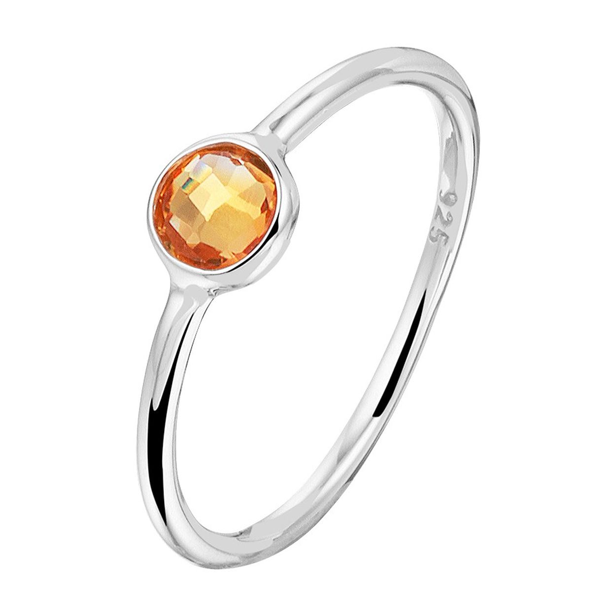Stijlvolle gerhodineerd 925 zilveren ring uitgevoerd met een schitterende citrien. De ring heeft een breedte van 5mm.