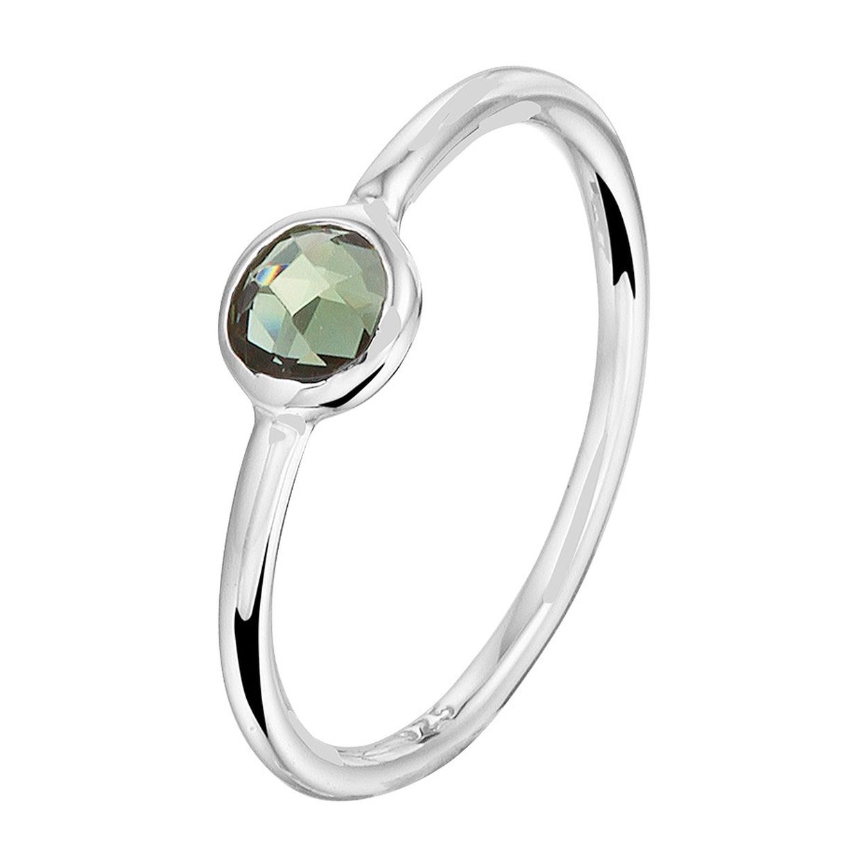 Stijlvolle gerhodineerd 925 zilveren ring uitgevoerd met een schitterende groen toermalijn. De ring heeft een breedte van 5mm.