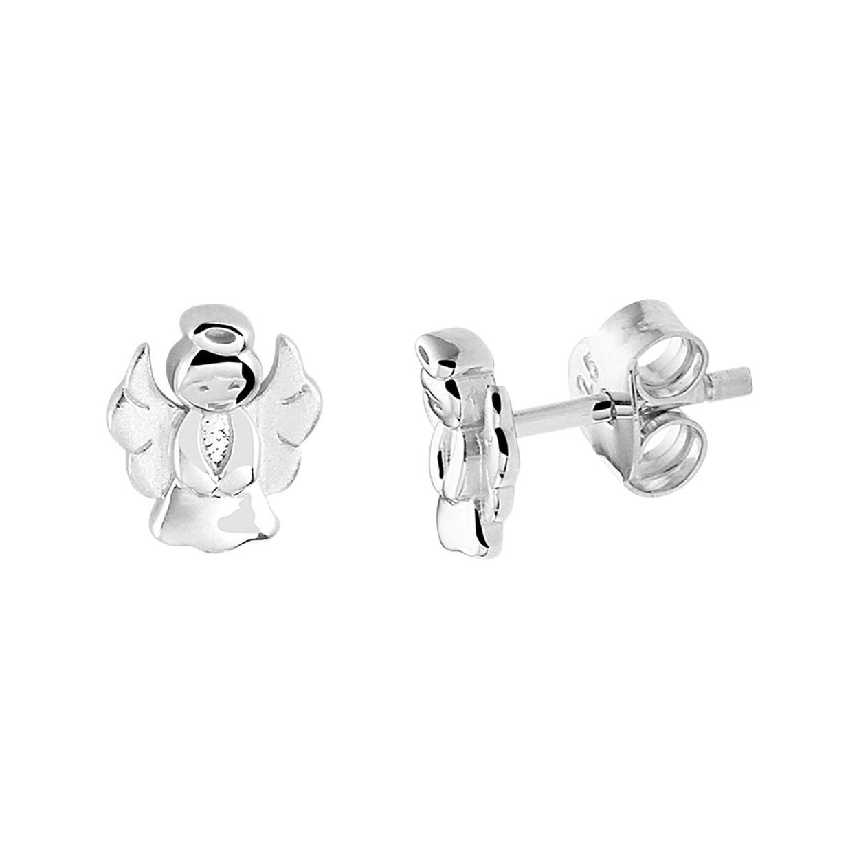 Gerhodineerd 925 zilveren oorknoppen in de vorm van een engel. De oorknoppen hebben een afmeting van 7x6.5mm.