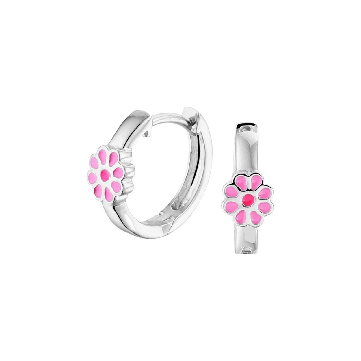 Gerhodineerd 925 zilveren oorringen uitgevoerd met een bloem. De oorringen hebben een afmeting van 12x2.5mm.