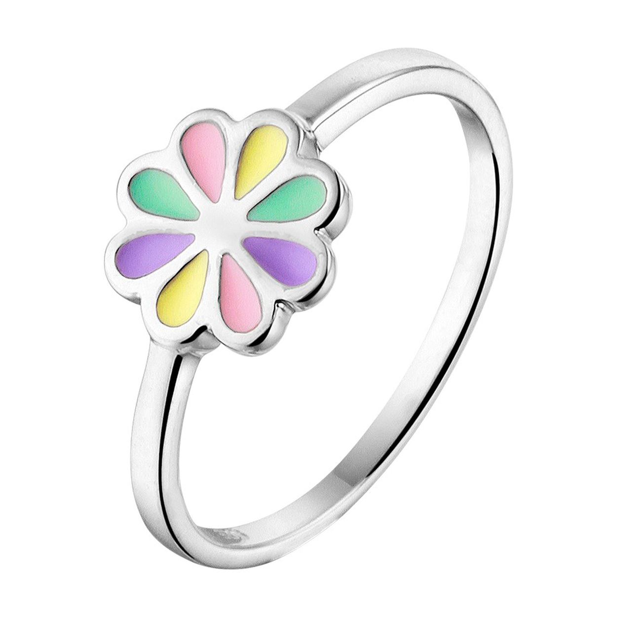 Gerhodineerd 925 zilveren ring uitgevoerd met een bloem. De breedte van de ring is 7.5mm.