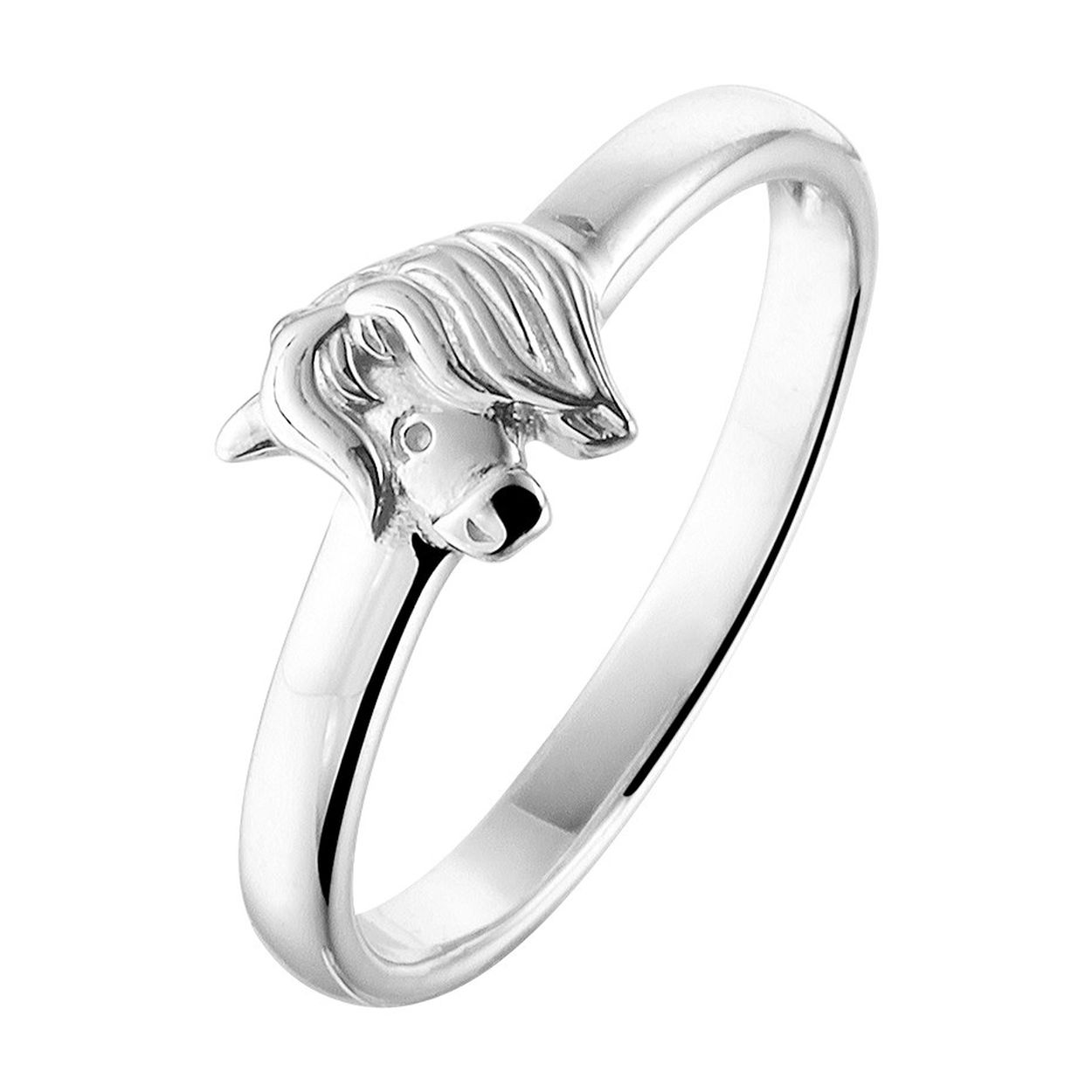Gerhodineerd 925 zilveren ring uitgevoerd met een paardenhoofd. De ring heeft een breedte van 6mm.
