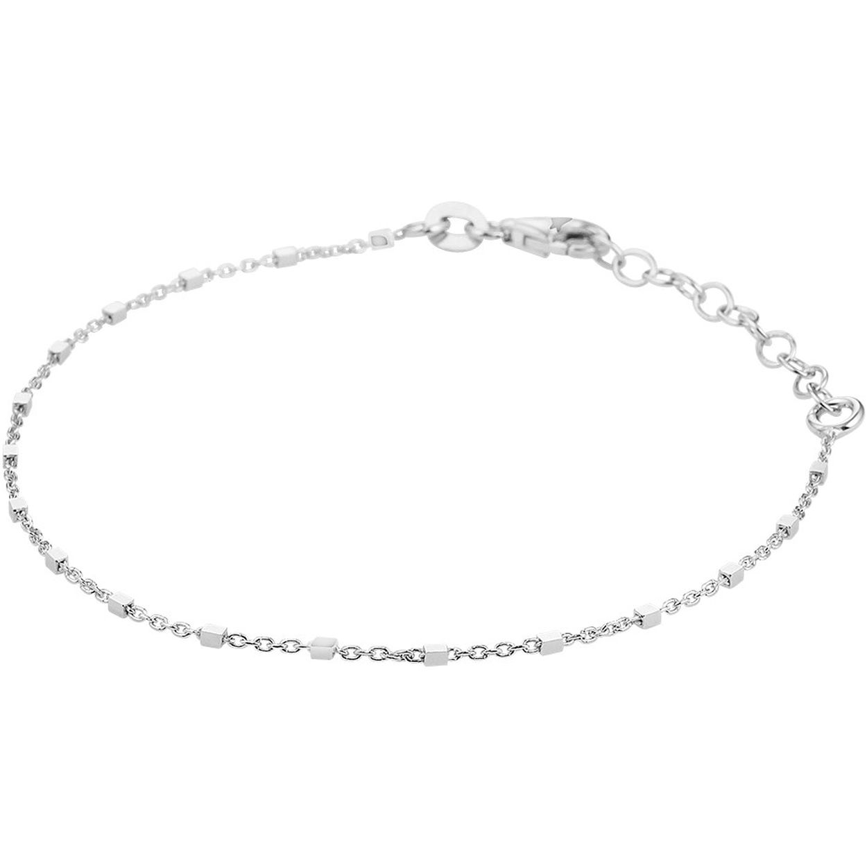 Gerhodineerd 925 zilveren 1.2mm blokjes armband uitgevoerd met een karabijn sluiting. De armband heeft een draaglengte van 16cm met een extensie van 3cm.