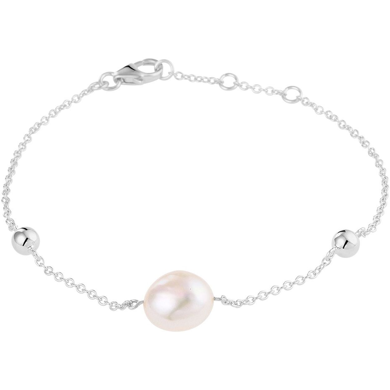 Gerhodineerd 925 zilveren armband uitgevoerd met een zoetwaterparel en een stevige karabijn sluiting. De armband heeft draaglengtes van 16, 17 en 18 cm.