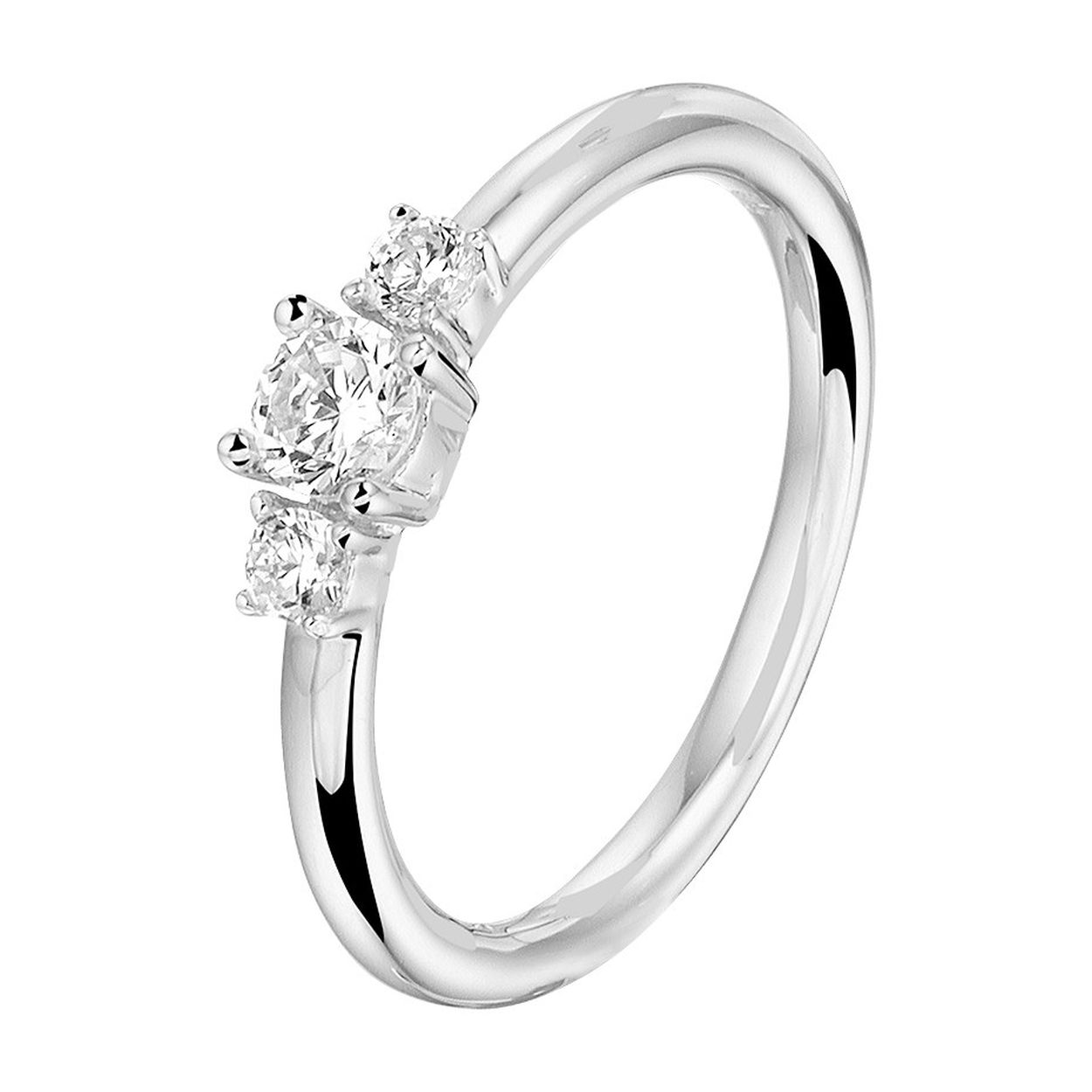 Gerhodineerd zilveren ring uitgevoerd met een schitterende zirkonia rij. De ring heeft een breedte van 4mm.