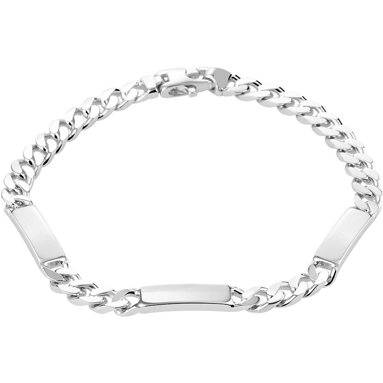 Gerhodineerd 925 zilveren graveerarmband met een breedte van 5mm en een stevige karabijn sluiting. De armband heeft een draaglengte van 19cm.