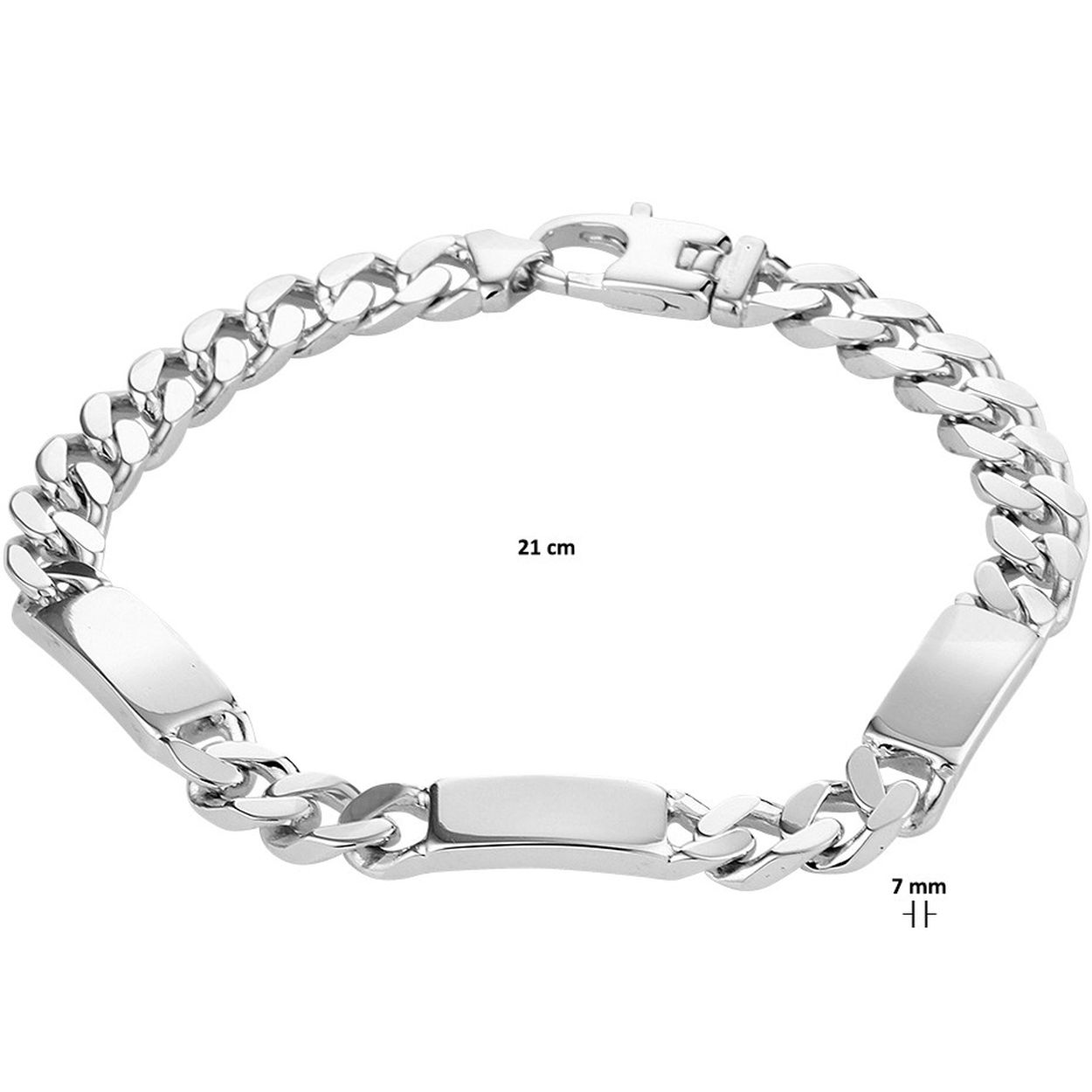 Gerhodineerd 925 zilveren graveerarmband met een breedte van 7mm en een stevige karabijn sluiting. De armband heeft een draaglengte van 21cm.