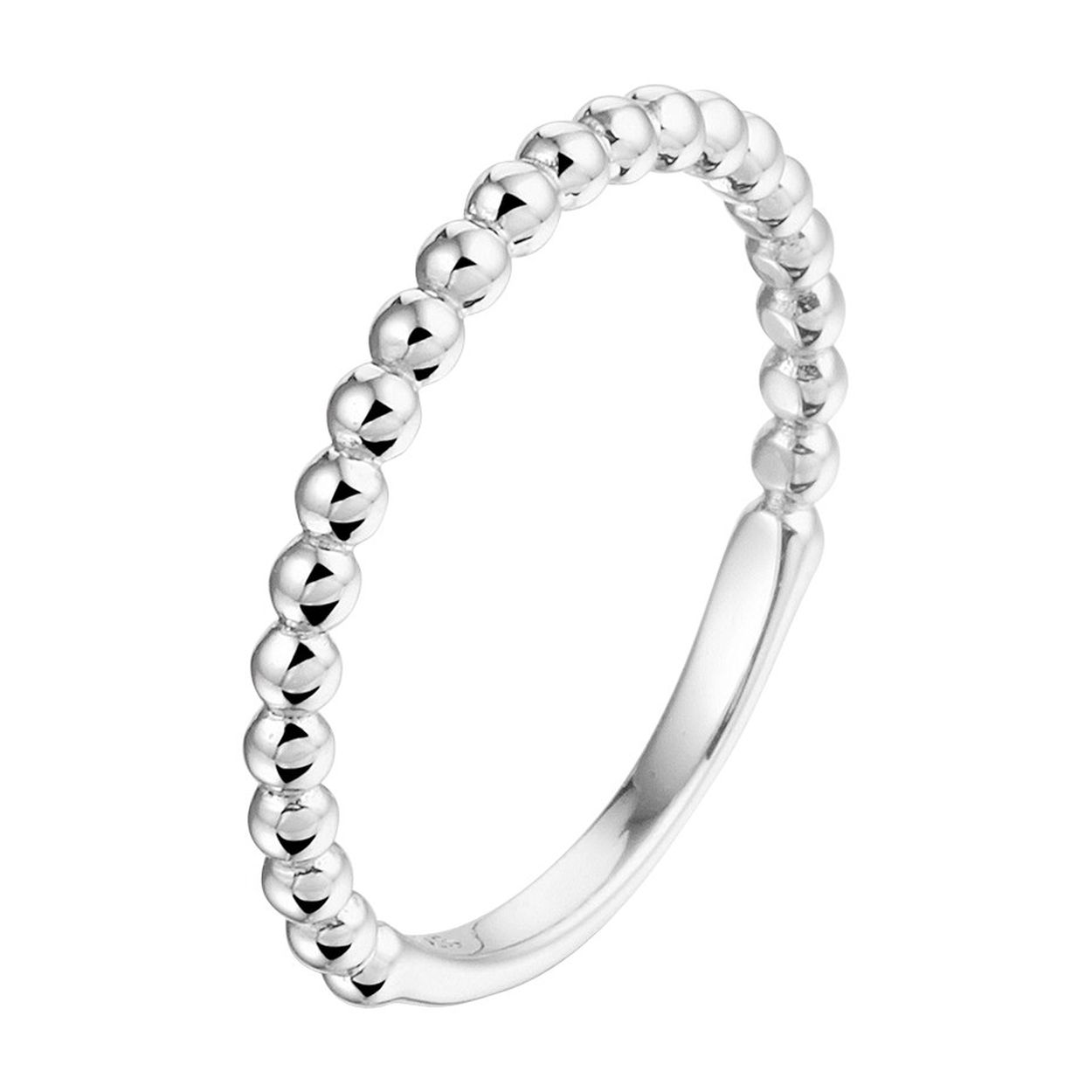 Gerhodineerd 925 zilveren aanschuifring uitgevoerd met bolletjes. De ring heeft een breedte van 2mm.
