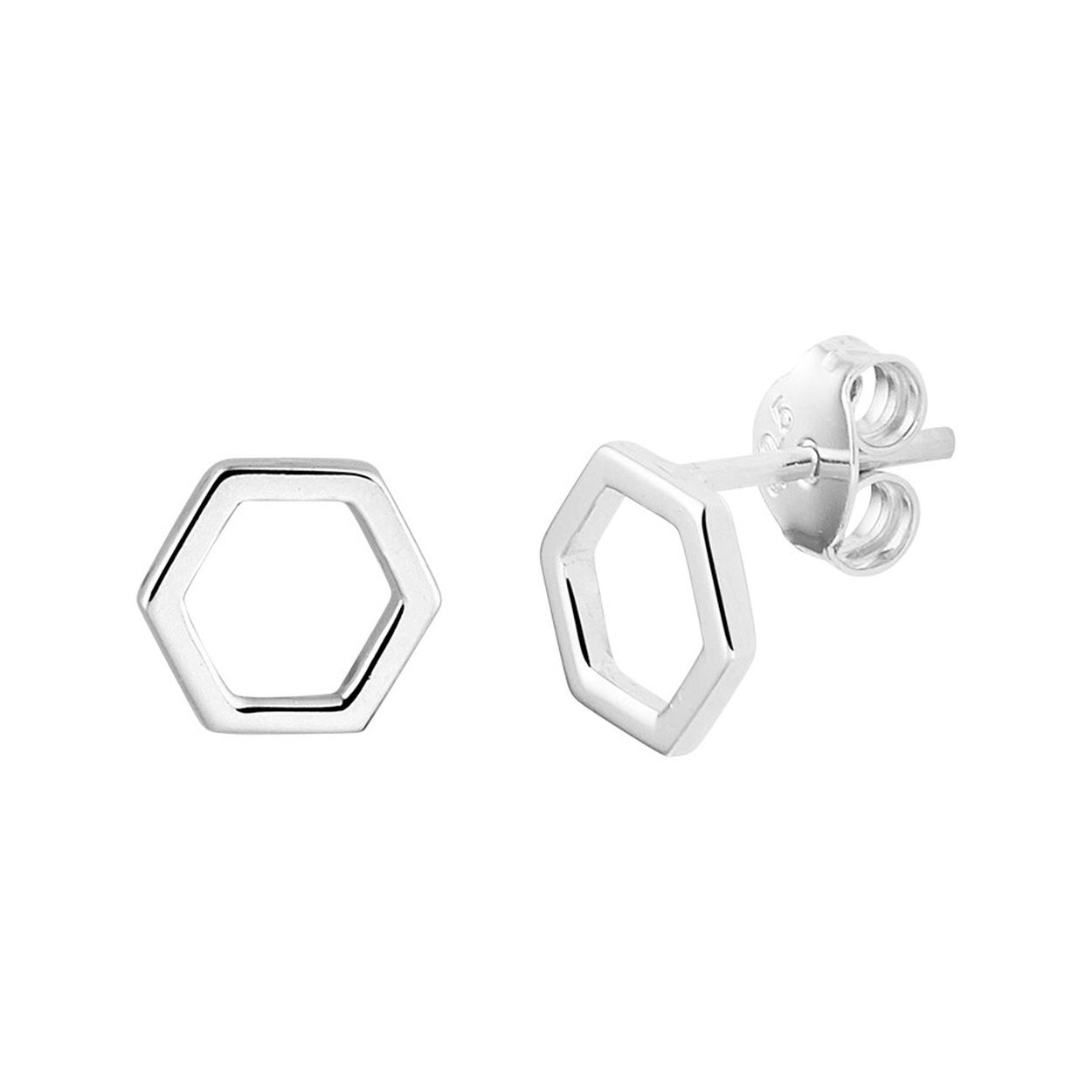 Gerhodineerd 925 zilveren oorknoppen in de vorm van een zeshoek. De oorknoppen hebben een afmeting van 7x8mm.