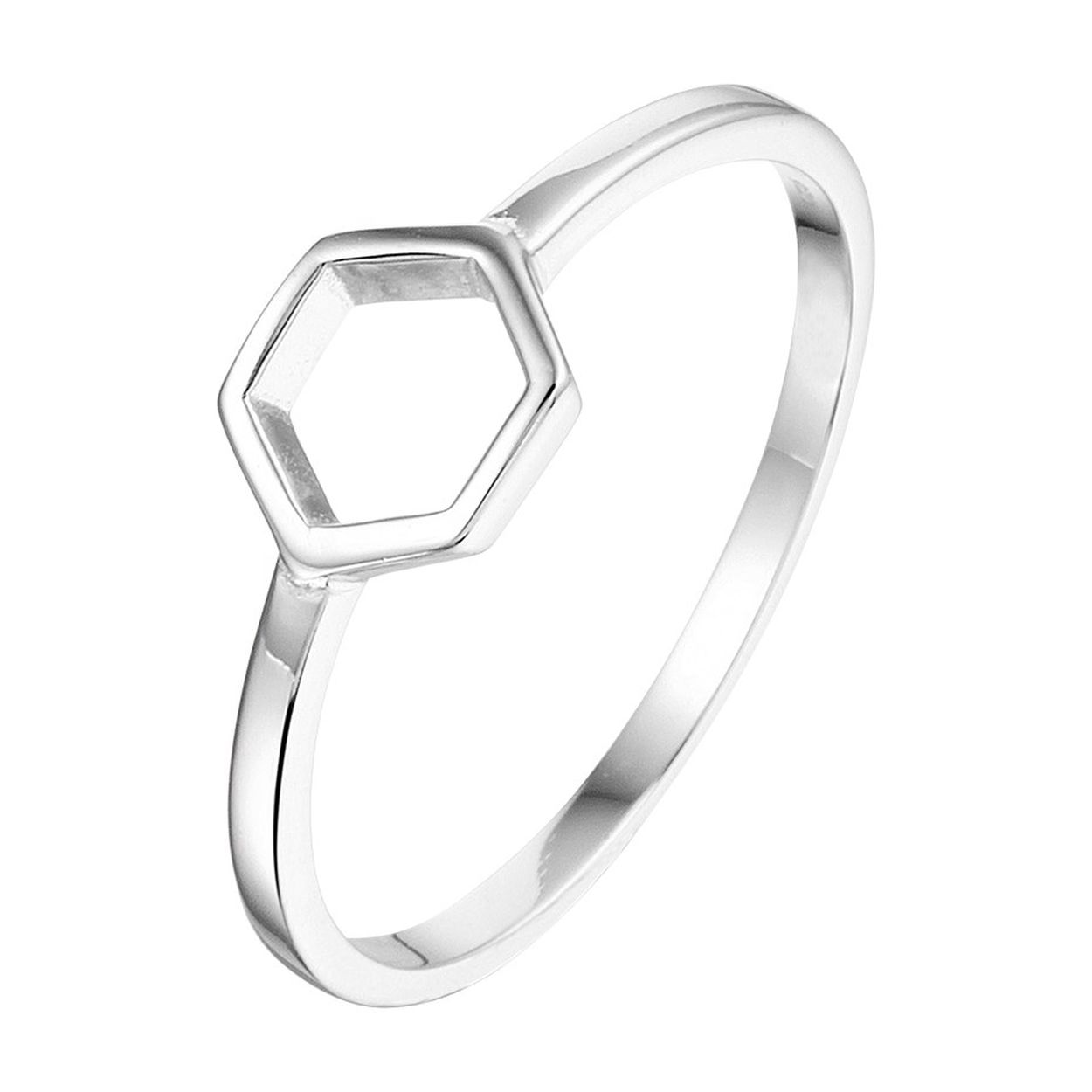 Gerhodineerd 925 zilveren ring in de vorm van een zeshoek. De ring heeft een breedte van 7mm.