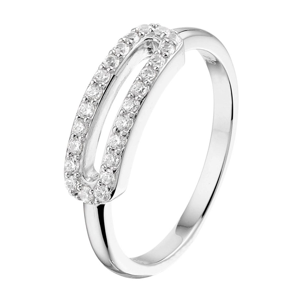 Gerhodineerd 925 zilveren ring uitgevoerd met een schitterende zirkonia rij. De ring heeft een breedte van 5mm.