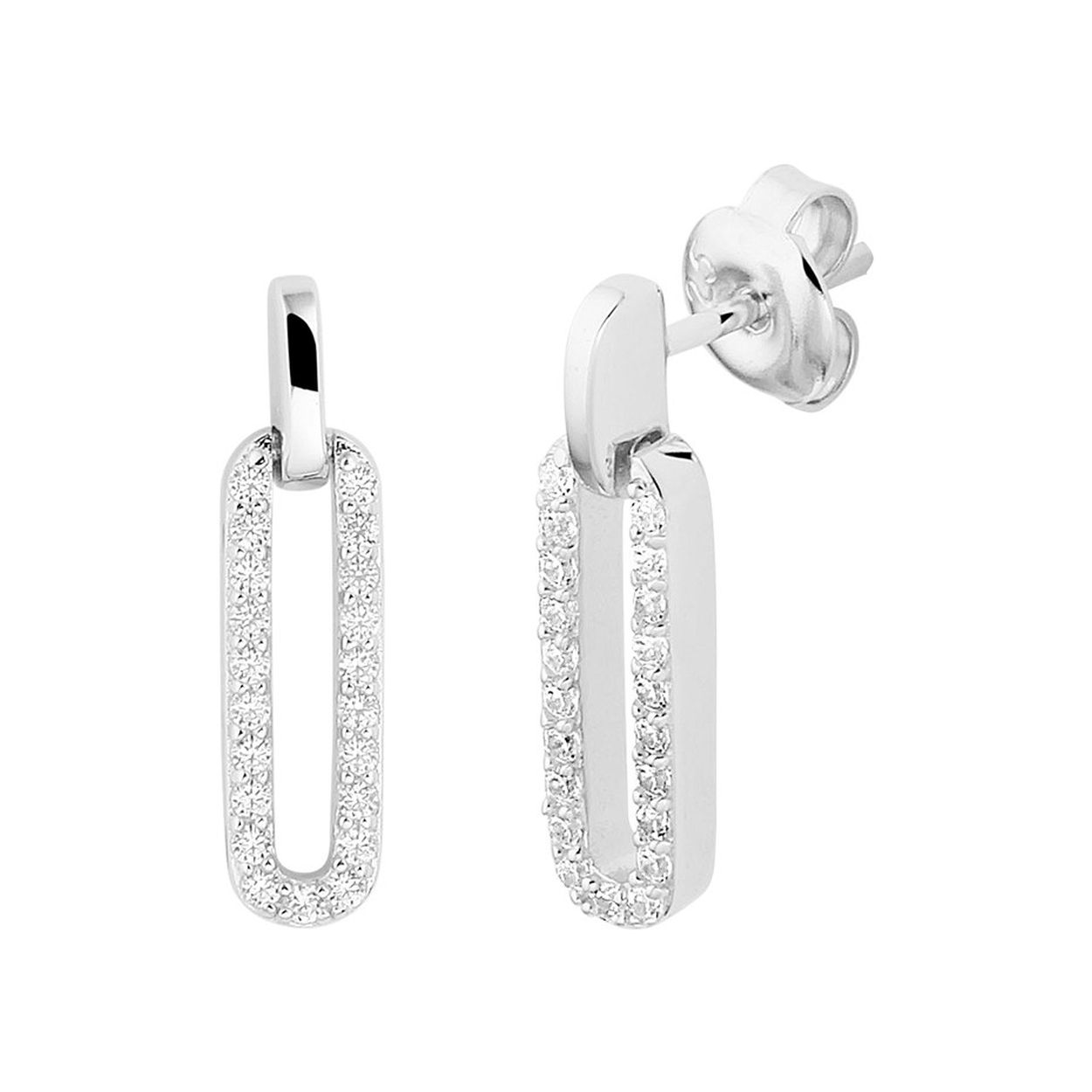 Gerhodineerd 925 zilveren oorhangers uitgevoerd met een schitterende zirkonia rij. De oorhangers hebben een afmeting van 20x5mm.