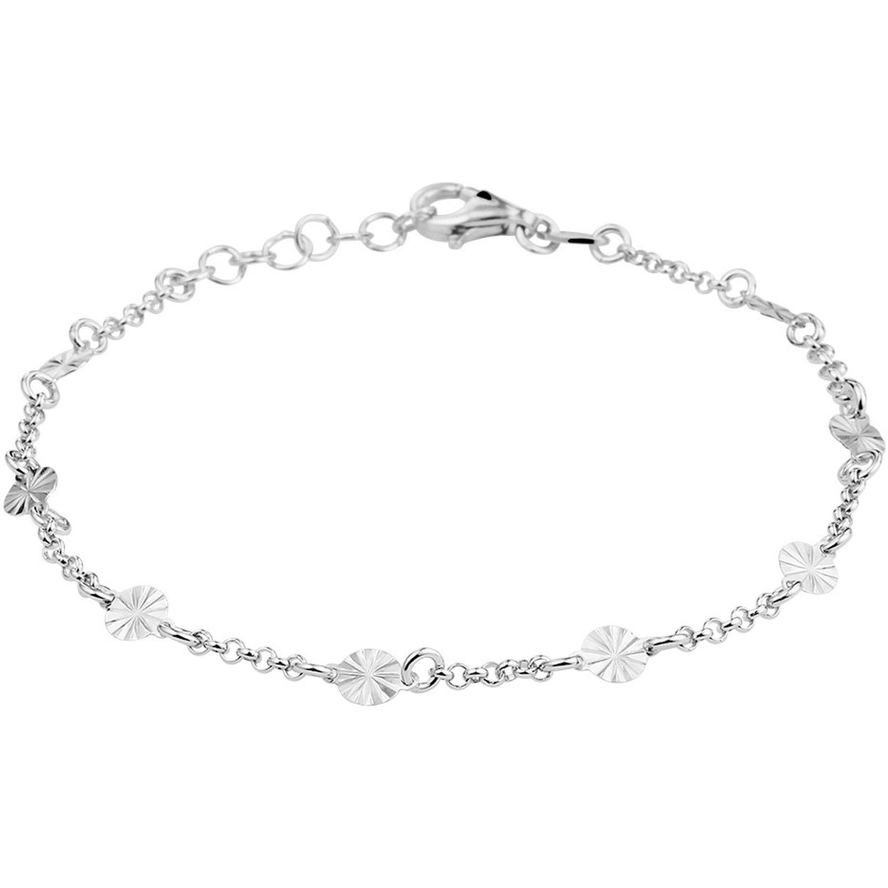 Gerhodineerd 925 zilveren armband met een breedte van 4.2mm, uitgevoerd met rondjes en een stevige karabijn sluiting. De armband heeft een draaglengte van 16cm met een extensie van 2cm.