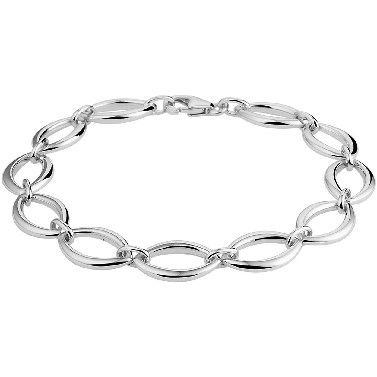 Gerhodineerd 925 zilveren armband met een schakelbreedte van 10mm. De armband heeft een draaglengte van 19cm en is uitgevoerd met een stevige karabijn sluiting.