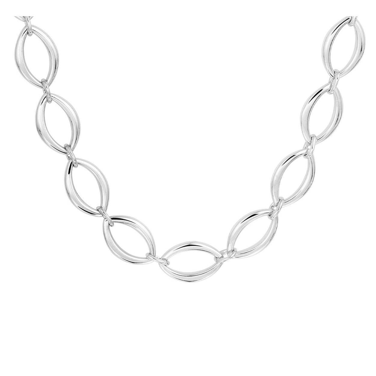 Gerhodineerd 925 zilveren collier met een schakelbreedte van 10mm. Het collier heeft een draaglengte van 45cm en is uitgevoerd met een stevige karabijn sluiting.