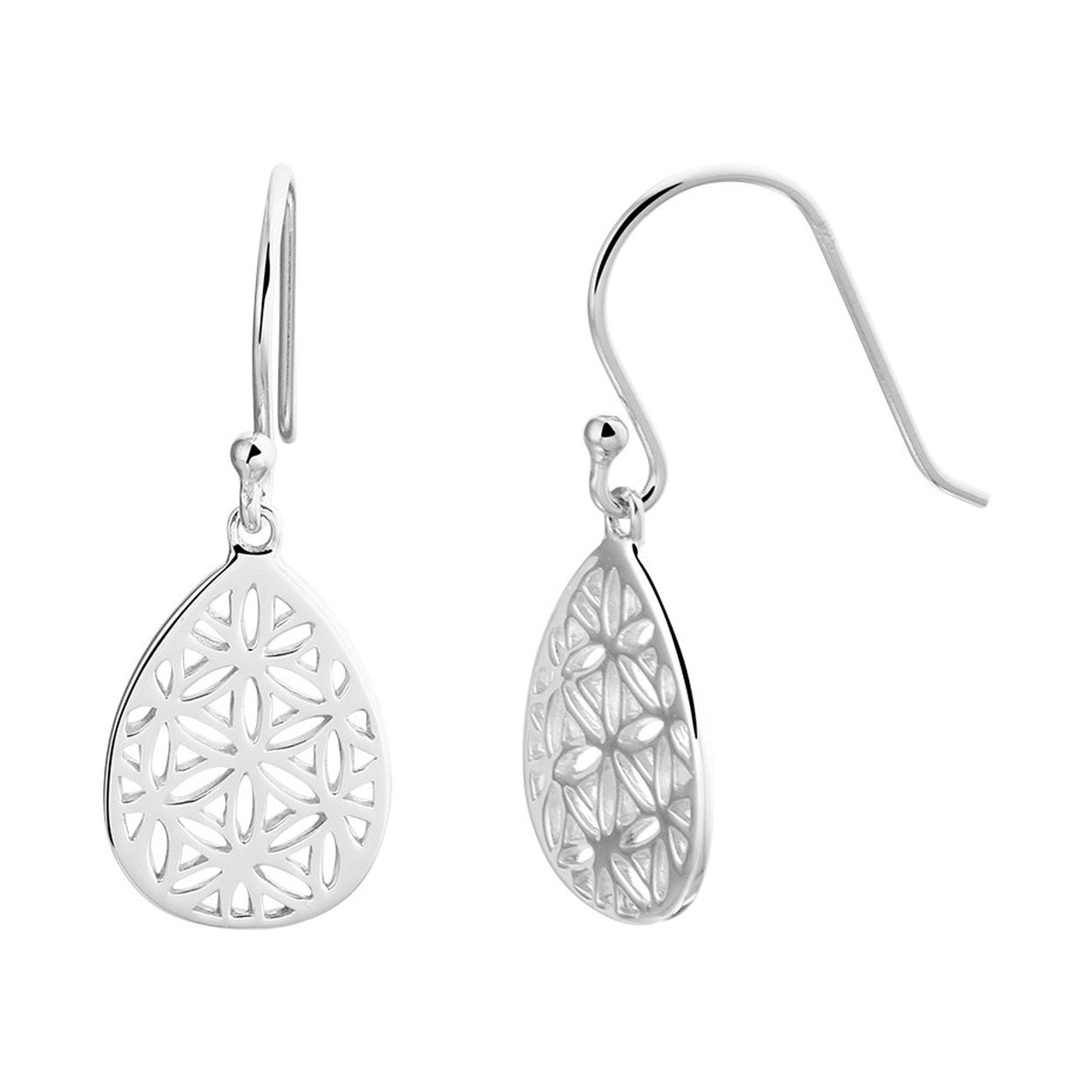 Gerhodineerd 925 zilveren oorhangers in filigrain stijl. De oorhangers hebben een totale hoogte van 3 cm en een breedte van 11.5 mm.