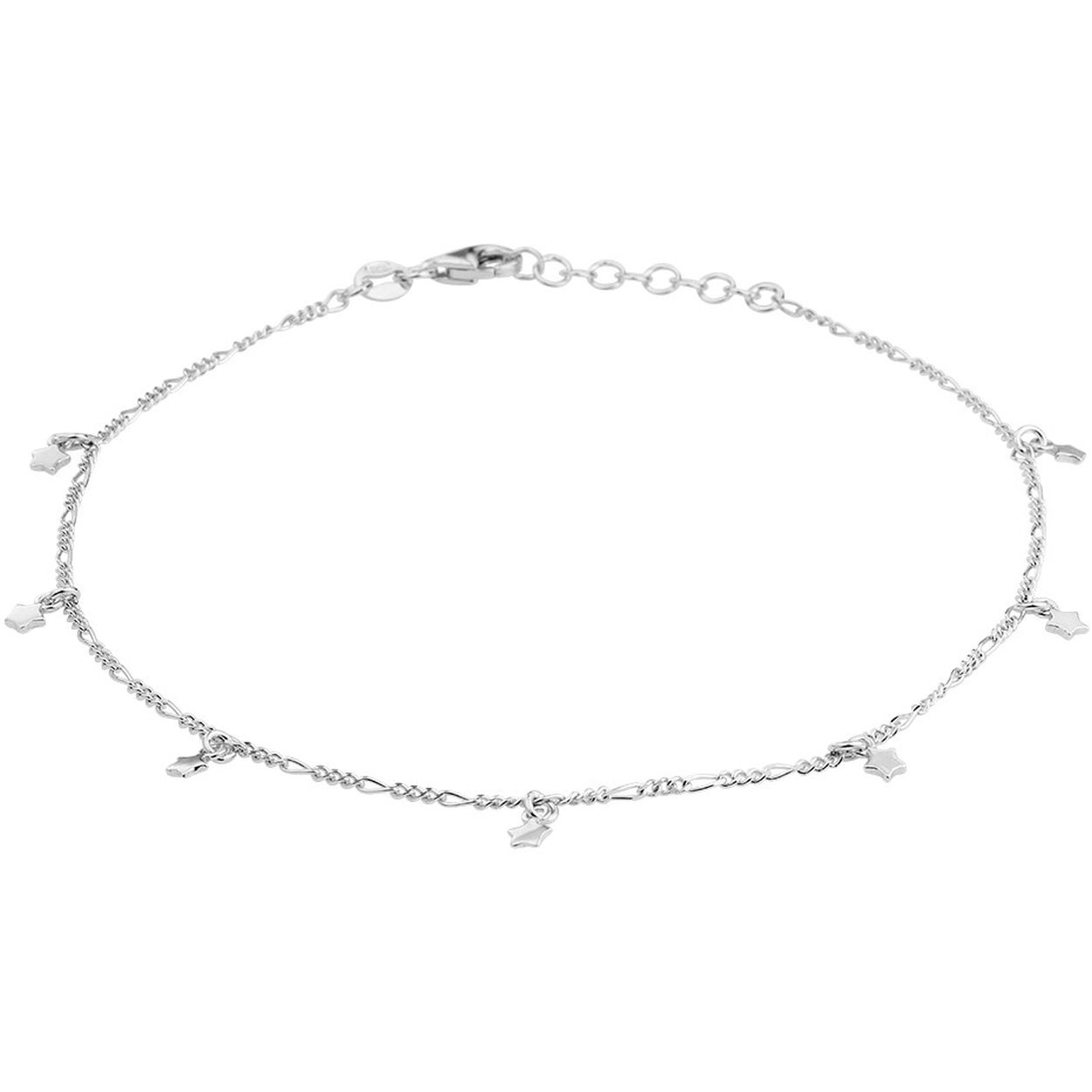 zilveren enkelbandje, figaro+ sterretjes 24-26cm